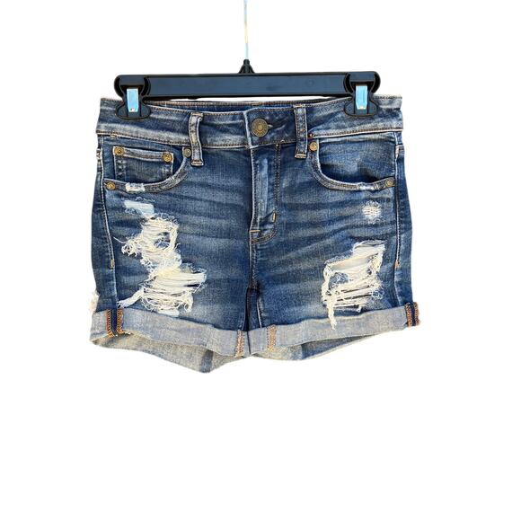 AMERICAN EAGLE BLUE DISTRESSED DENIUM JEAN SHORTS SIZE 2 - Picture 1 of 6